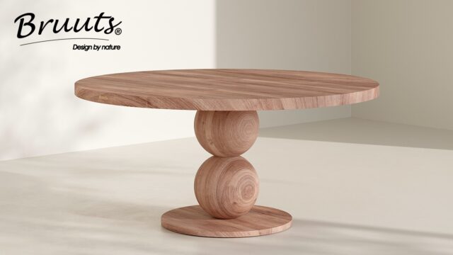 Bruuts eettafel rond rechte rand bolpoot hout matt lacquer