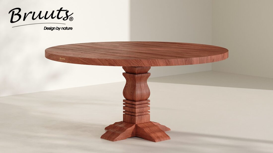 bruuts eettafel rond rechte rand kloosterpoot hout kleur jacaranda