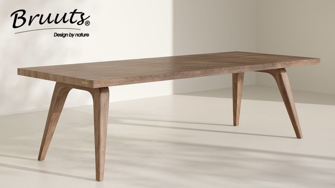 Bruuts eettafel rechthoek rechte rand penpoot hout kleur elmwood