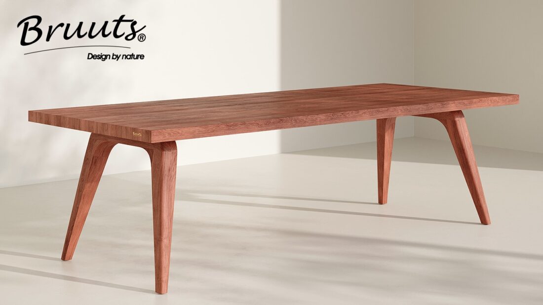 Bruuts eettafel rechthoek rechte rand penpoot hout kleur jacaranda