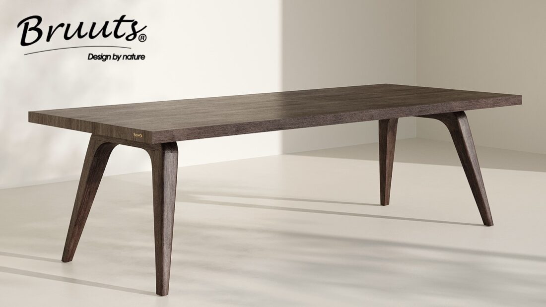 Bruuts eettafel rechthoek rechte rand penpoot hout kleur lava