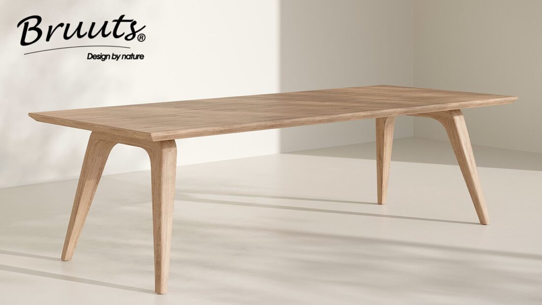 Bruuts eettafel rechthoek verjongde rand penpoot hout kleur silky maple