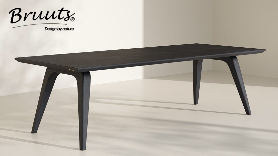 Bruuts eettafel rechthoek verjongde rand penpoot hout kleur zwart