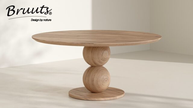 SHOWMODEL UrbanSofa Bruuts eettafel rond verjongd blad bolpoot hout 120 cm Acacia Silky Maple