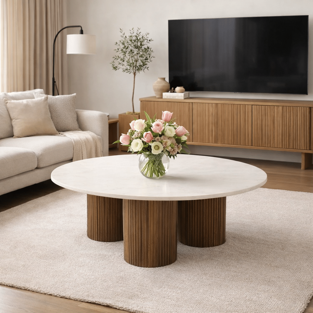 Eleonora Salontafel Xavi 90x90x38 Cm MarmerBlad Eleonora salontafel Xavi 90x90x38 cm travertin Eleonora salontafel Xavi 90x90x38 cm marmer