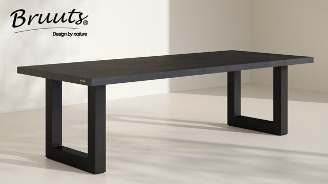 SHOWMODEL UrbanSofa Bruuts eettafel Rechthoek rechte rand U poot metaal 300 cm Acacia Zwart