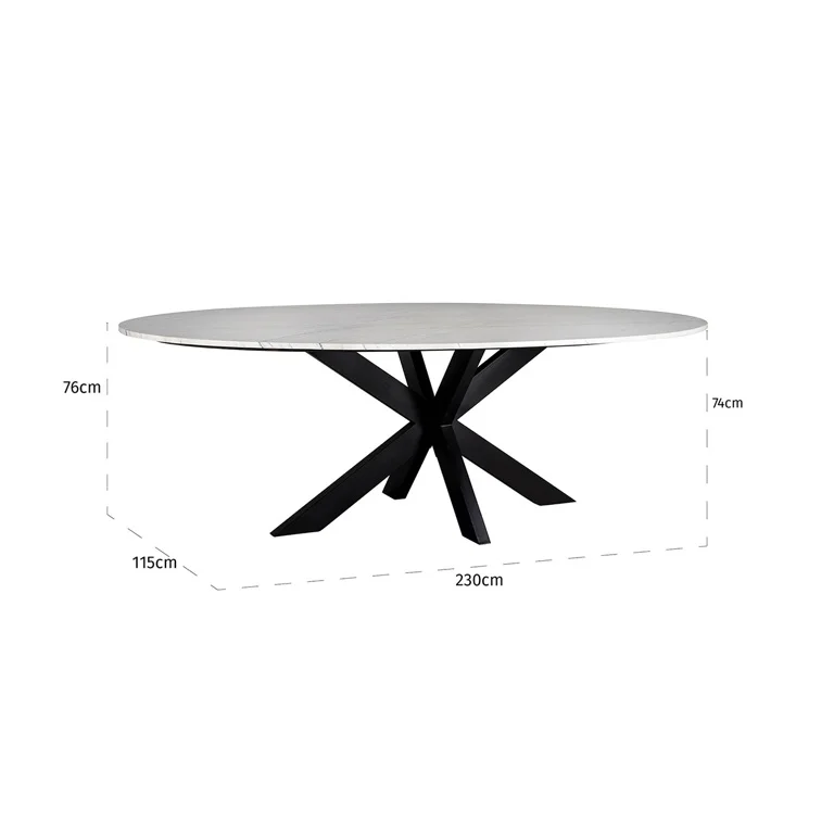 Afmetingen Richmond Interiors eettafel Lexington 230 cm ovaal marmer