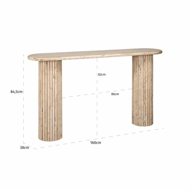 Afmetingen Richmond Interiors wandtafel La Cantera 160x38x85 cm travertin