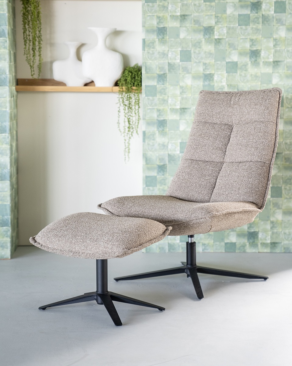 Eleonora fauteuil Marcus draaibaar beige met voetenbank