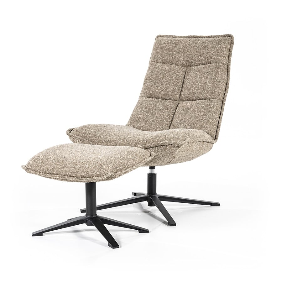 Voorkant Eleonora fauteuil Marcus draaibaar beige met voetenbank