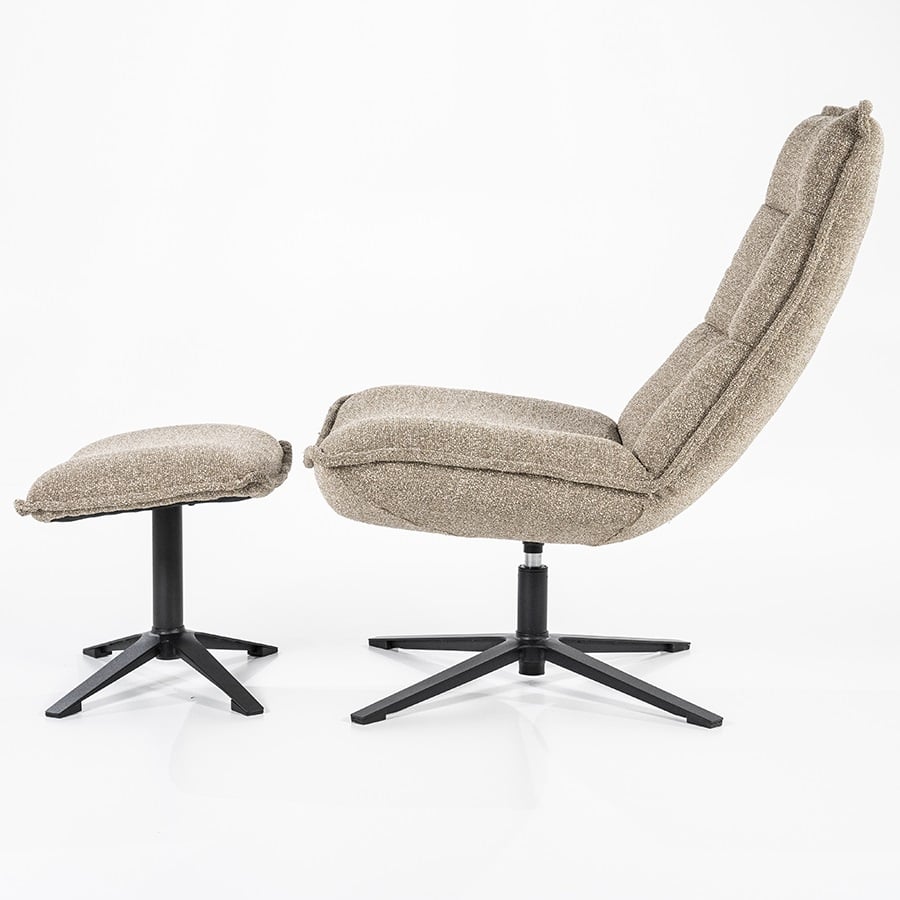 Zijkant Eleonora fauteuil Marcus draaibaar beige met voetenbank