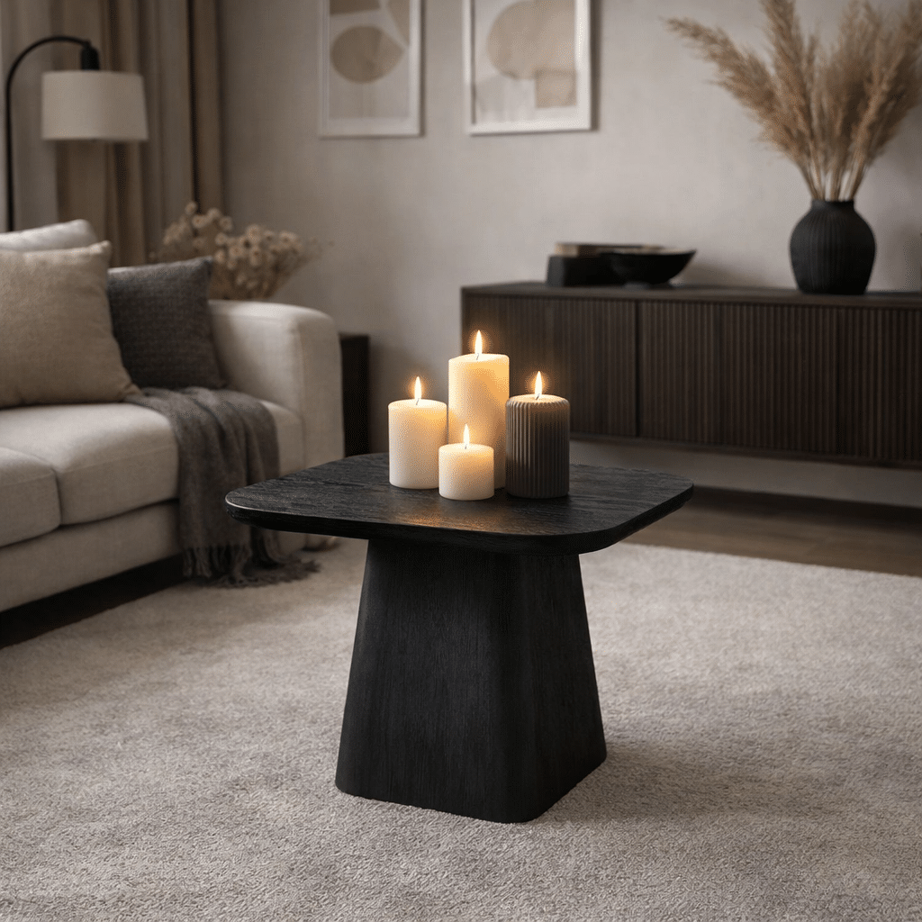 Eleonora bijzettafel Aron 60x60x39 cm vierkant mangohout zwart