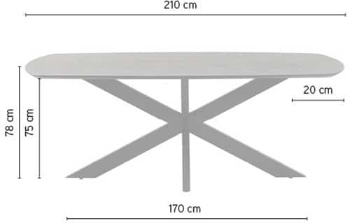 Afmetingen Nijwie MySons eettafel deens 210 cm ovaal Mango Ashblond - Akagi Table Collection