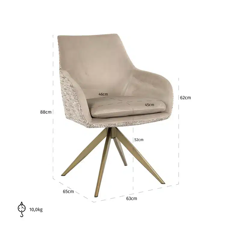 Afmetingen Richmond interiors eetkamerstoel Lisonne draaibaar met arm be trendy nature Khaki velvet
