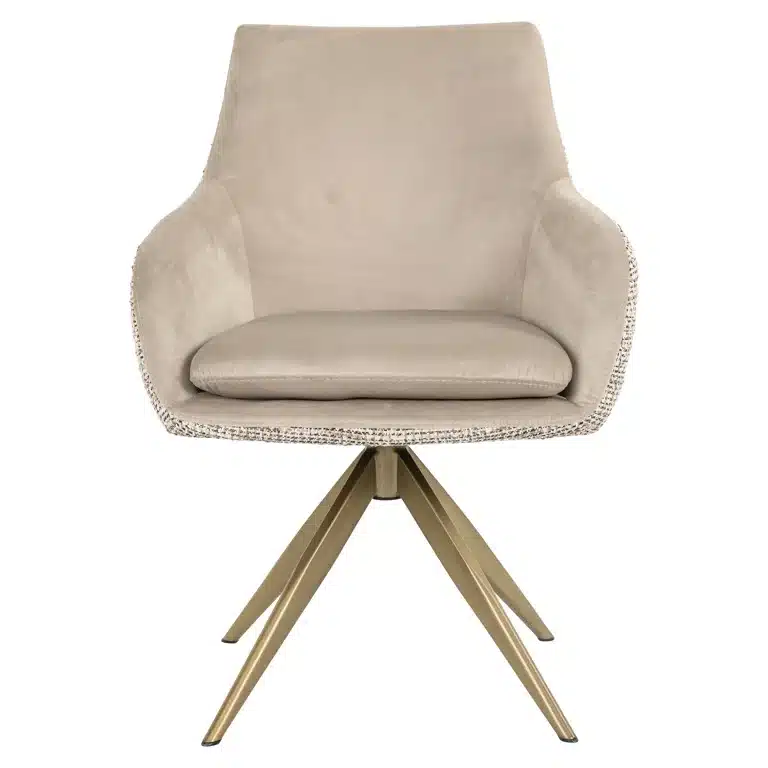 Voorkant Richmond interiors eetkamerstoel Lisonne draaibaar met arm be trendy nature Khaki velvet