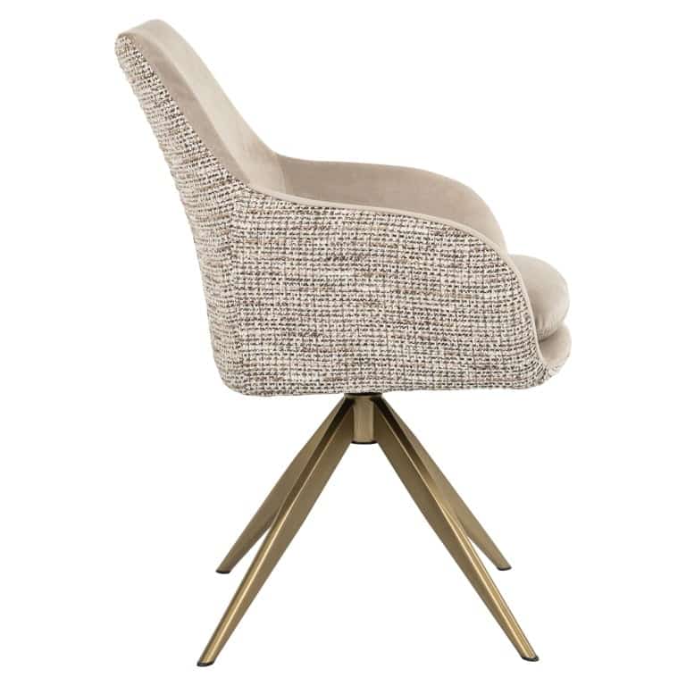 Zijkant Richmond interiors eetkamerstoel Lisonne draaibaar met arm be trendy nature Khaki velvet