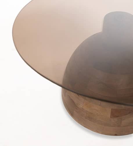 detailfoto NijwieMySons Christian salontafel Ø78, H42, Mango Matt Walnut, Smoke glass - Couture Collection