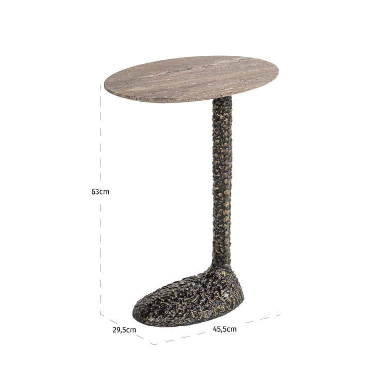 Afmetingen Richmond Interiors bijzettafel Arosa 45,5x29,5x63 cm travertin