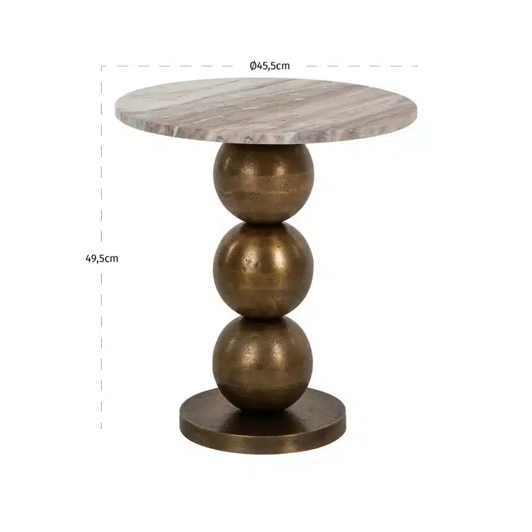Afmetingen Richmond Interiors bijzettafel Barley 45,5x45,5x49,5 cm marmer