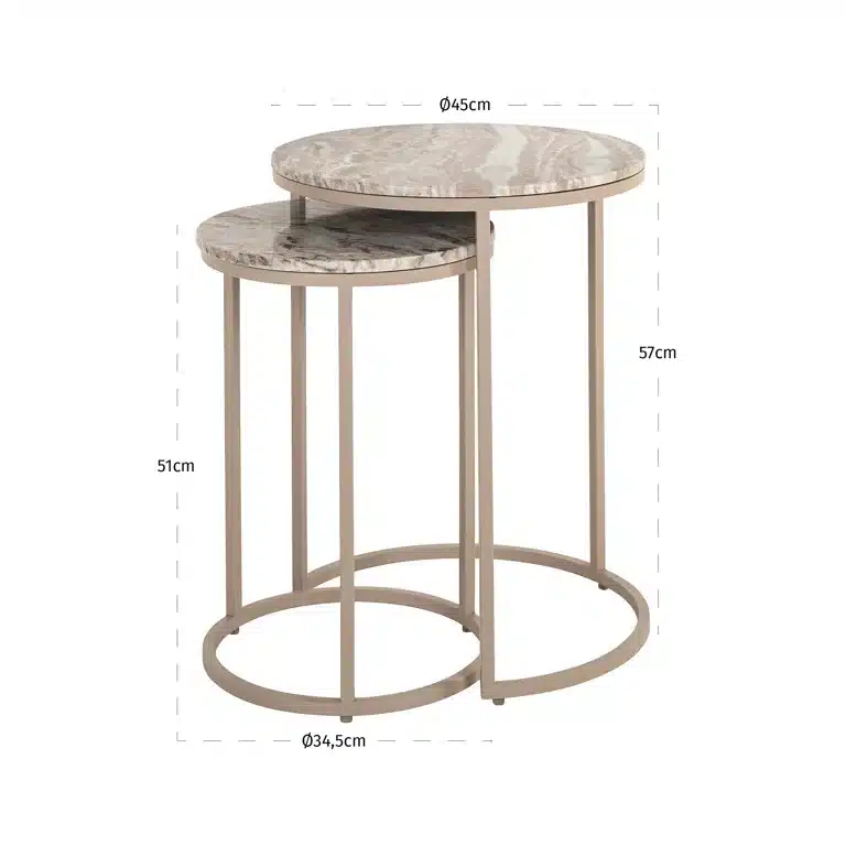 Afmetingen Richmond Interiors bijzettafel Fairfax 45x45x57 cm marmer (Set van 2)
