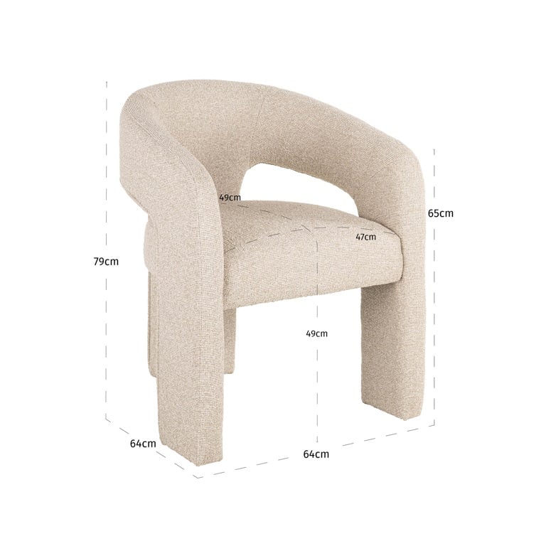 Afmetingen Richmond Interiors eetkamerstoel Belle met arm biscotti