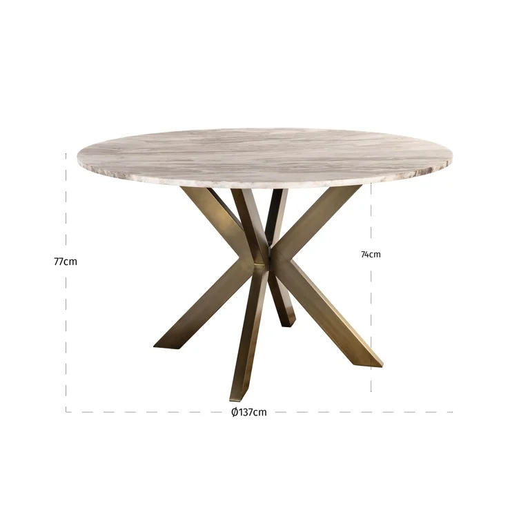Afmetingen Richmond Interiors eettafel Bottega 140 cm rond marmer