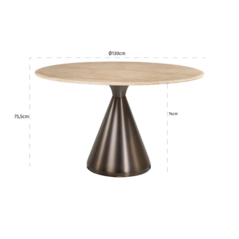 Afmetingen Richmond Interiors eettafel Montgommery 130x130x75,5 cm marmer