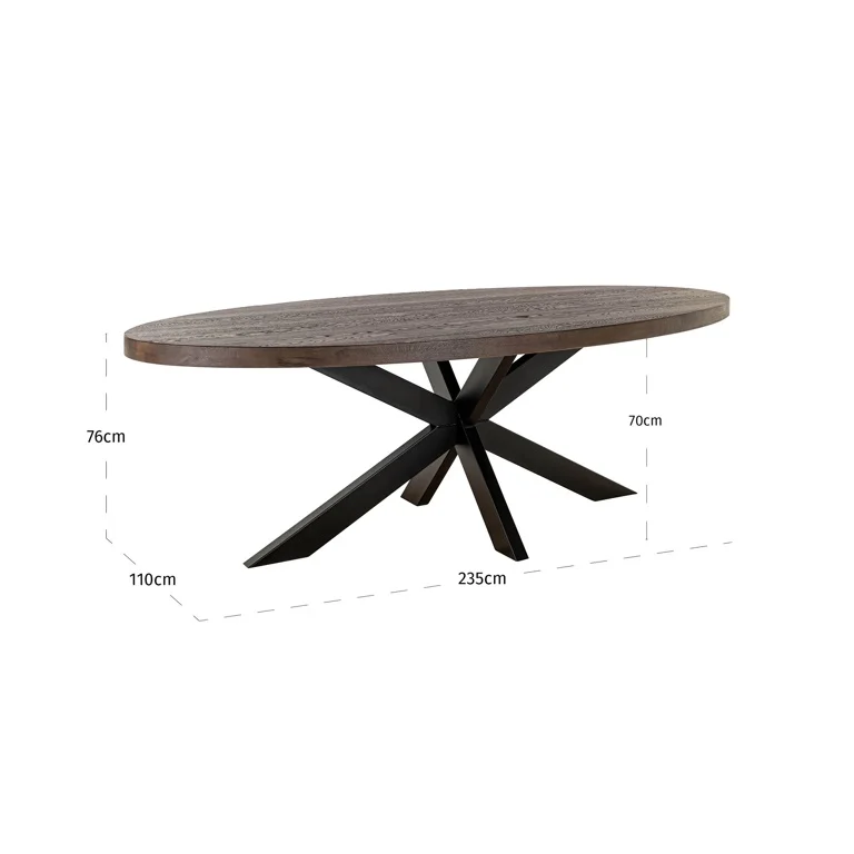 Afmetingen Richmond Interiors eettafel Watson 235 cm bruin eiken