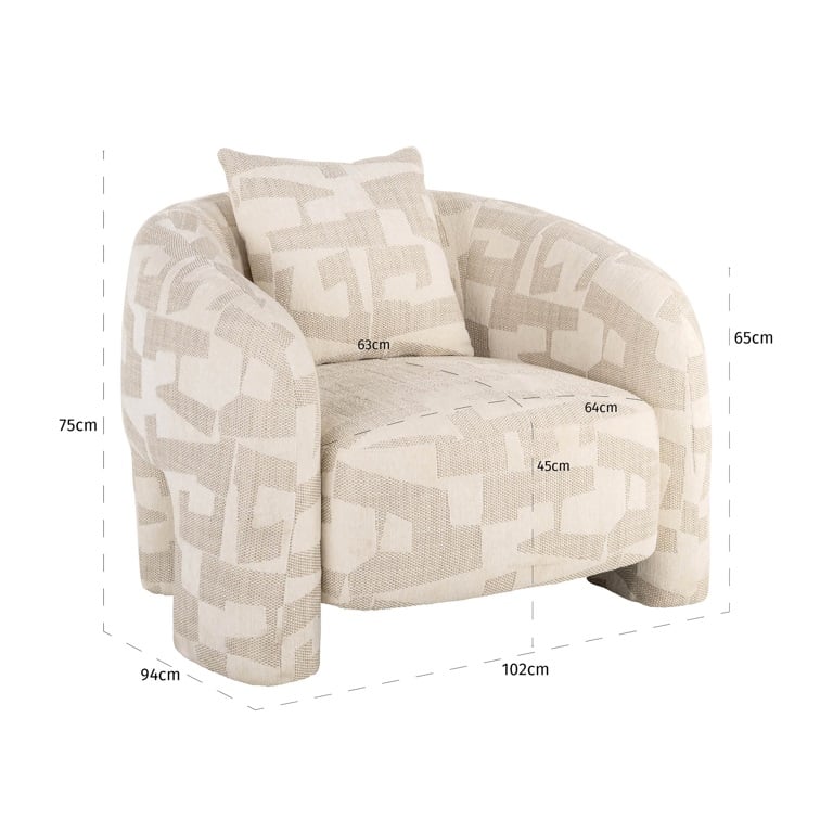 Afmetingen Richmond Interiors fauteuil Tuscany beige