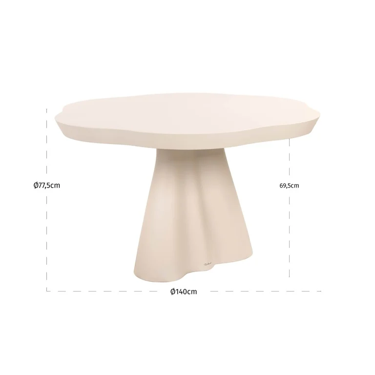 Afmetingen Richmond Interiors indoor outdoor eettafel Urban Bloom 140 cm rond sandstone