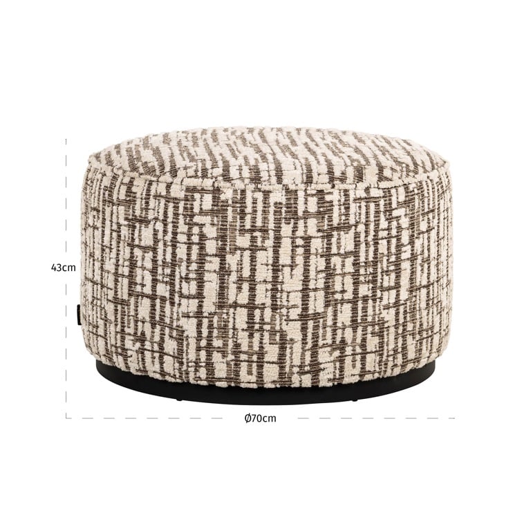Afmetingen Richmond Interiors poef Lexie 70Ø creme