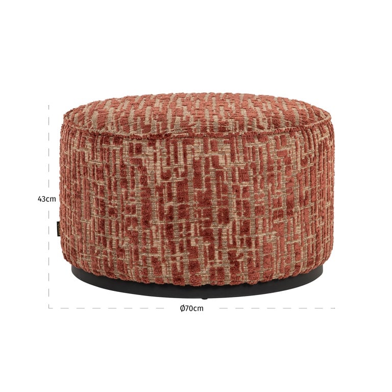 Afmetingen Richmond Interiors poef Lexie 70Ø rood