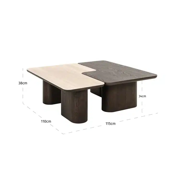 Afmetingen Richmond Interiors salontafel Nando 165x90x38 cm keramiek (Set van 2)