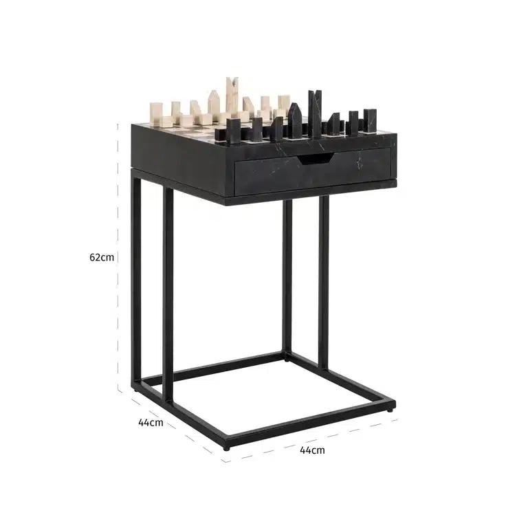 Afmetingen Richmond Interiors schaaktafel Davos 44x44x62 cm zwart