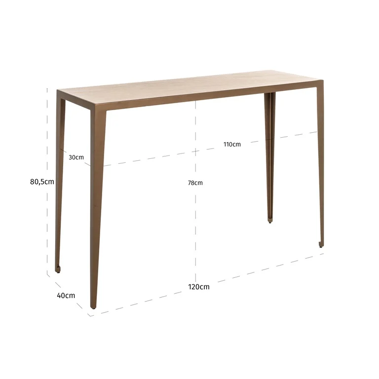 Afmetingen Richmond Interiors wandtafel Severine 120x40x80,5 cm porselein
