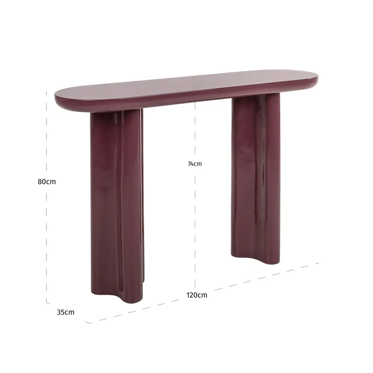 Afmetingen Richmond Interiors wandtafel Sunny 120x35x80 cm burgundy