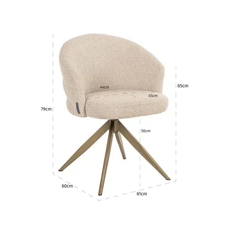 Afmetingen Richmond interiors eetkamerstoel Zendaya draaibaar met arm biscotti