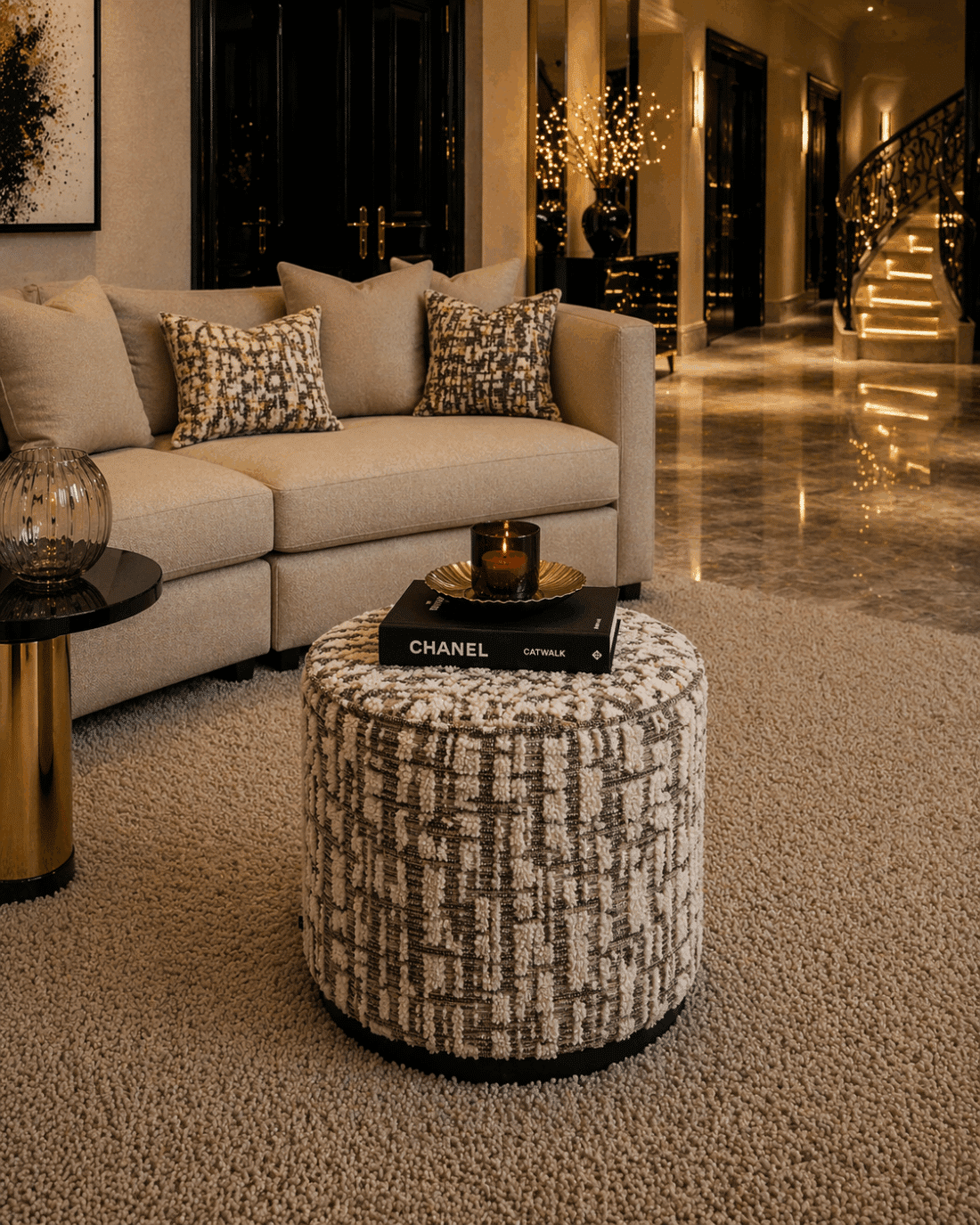 Richmond Interiors poef Lexie 45Ø creme Richmond Interiors poef Lexie 45Ø creme