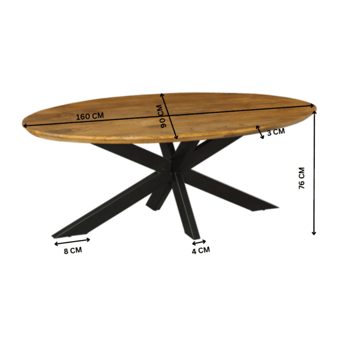 Starfurn Eettafel Brandy 160 Cm Ovaal