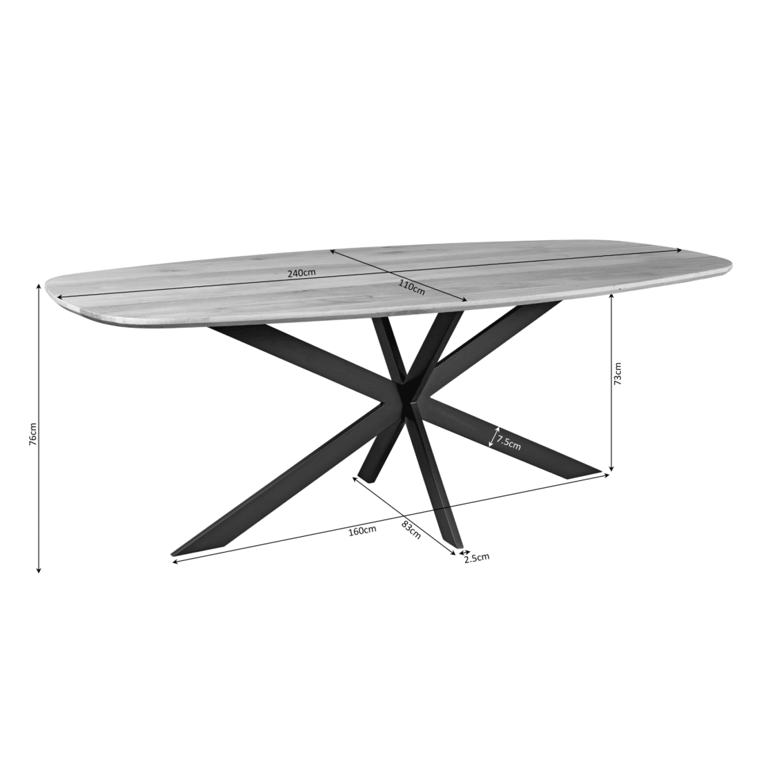 Starfurn Eiken Eettafel Ferris Deens Ovaal 240 Cm Naturel