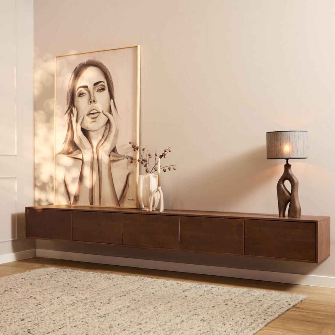 Starfurn Zwevend Tv Meubel Vision Walnut 280 Cm