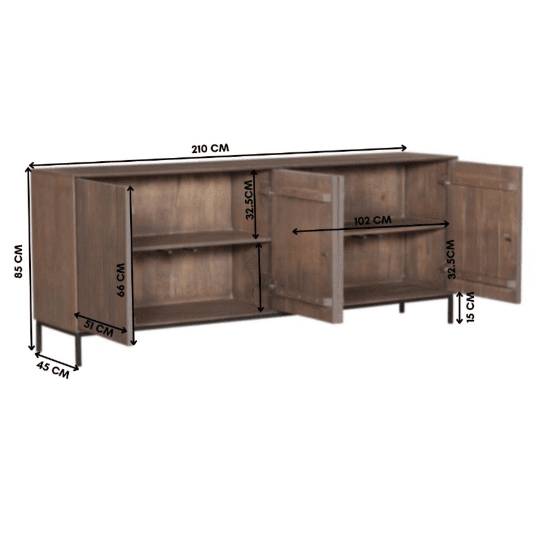 Starfurn Dressoir Madison Walnut 210 Cm