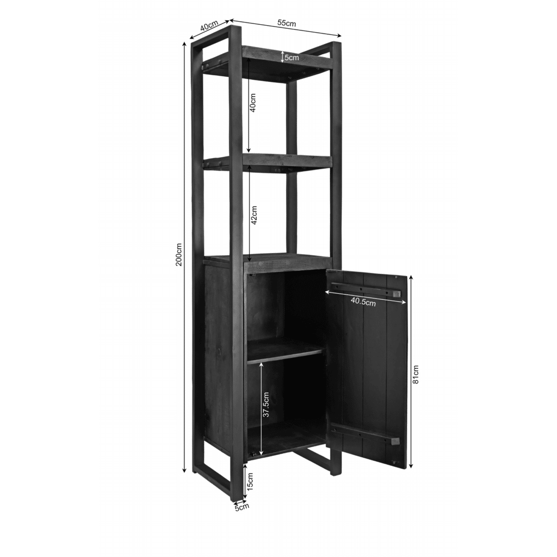 Starfurn Boekenkast Boaz Black 55 Cm Deur