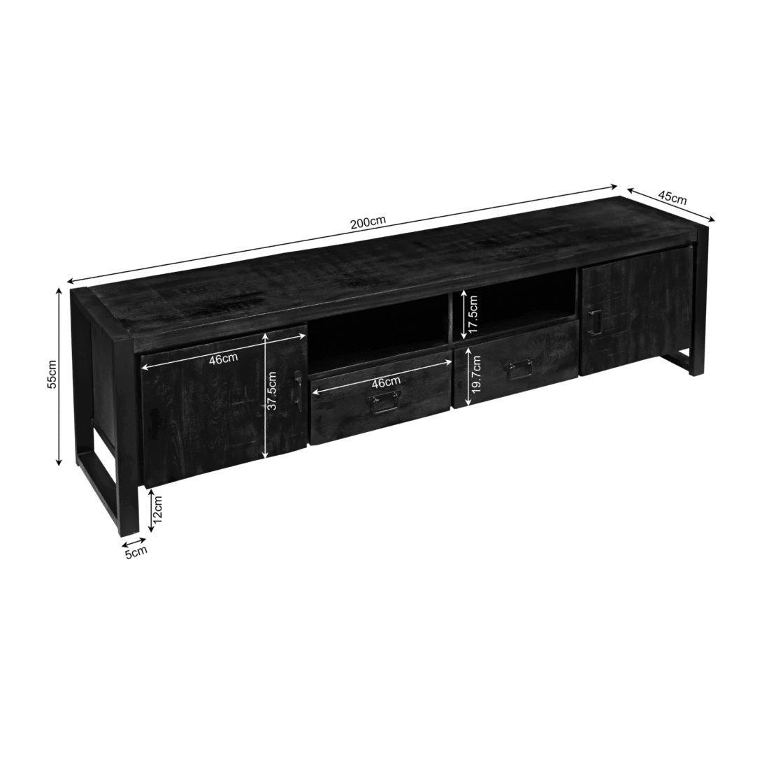 Starfurn Tv Meubel Boaz Black 200 Cm Met Deuren En Lades