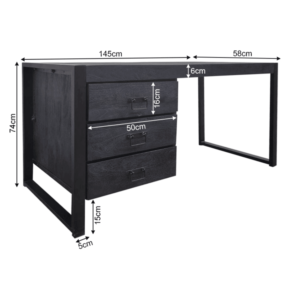 Starfurn Bureau Boaz Black 145 Cm