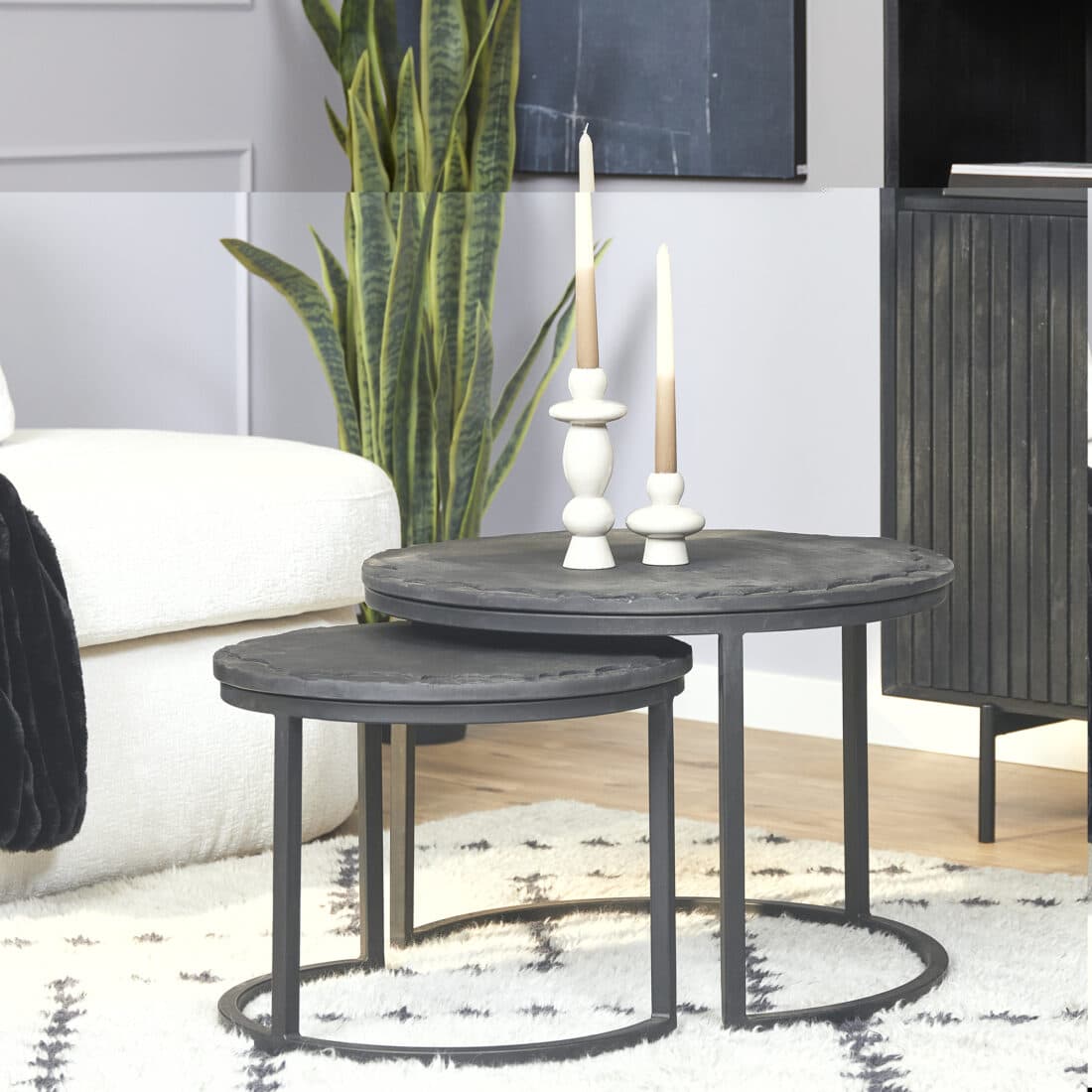 Starfurn Salontafel Ora Black Kadappa Stone 60 Cm Set Van 2