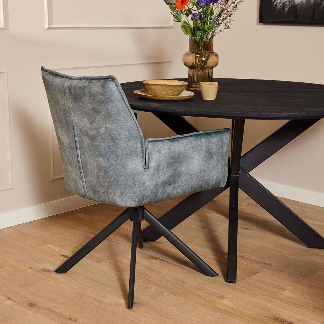Starfurn Eetkamerstoel Dani Velvet Blue Met Armleuning