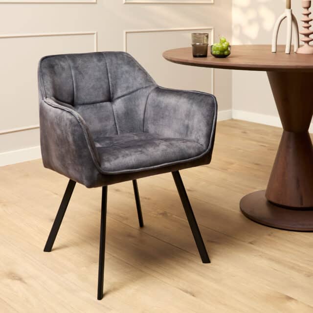 Starfurn Eetkamerstoel Emma Velvet Dark Grey Met Armleuning