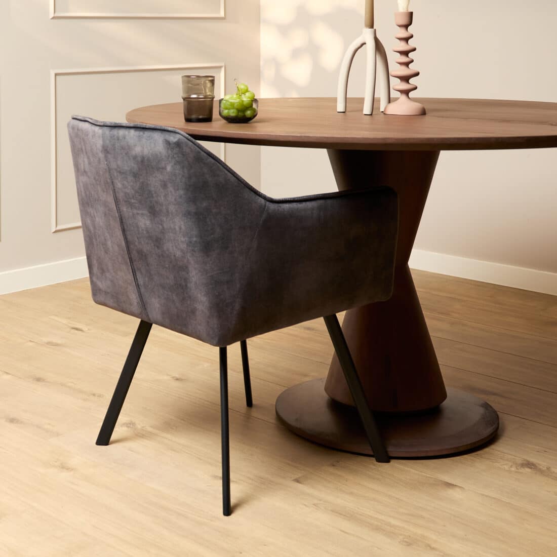 Starfurn Eetkamerstoel Emma Velvet Dark Grey Met Armleuning
