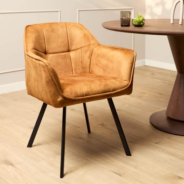 Starfurn Eetkamerstoel Emma Velvet Yellow Met Armleuning